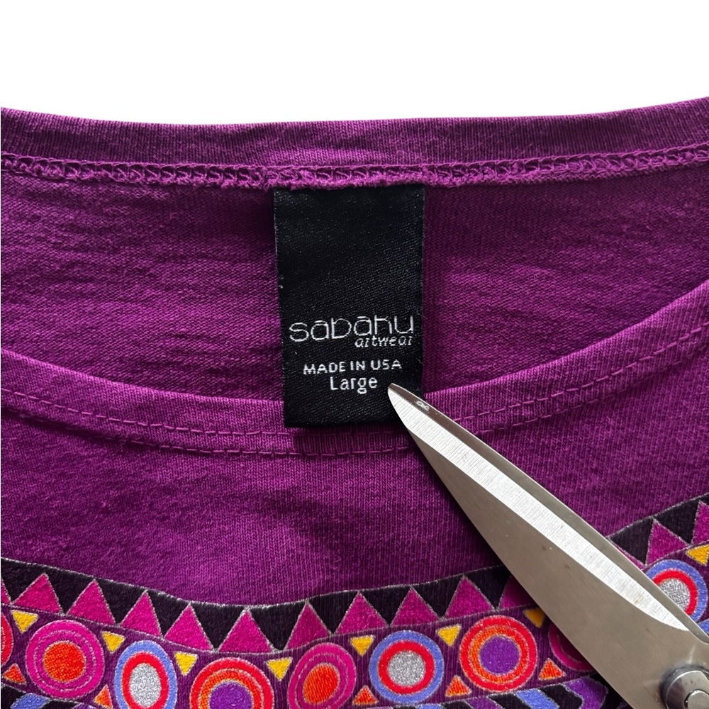 Sabaku Artwear Top Shirt Womens Size Large Purple Aztek Neck Decoration - Picture 5 of 6